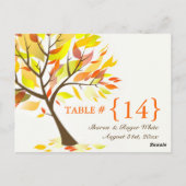 秋のテーマ結婚のテーブル番号席カード ポストカード (裏面)