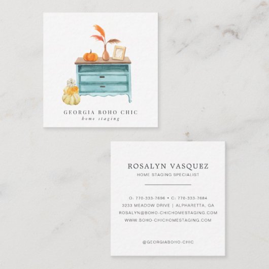 秋のテーマ | ホームステージングまたはインテリアデザイン スクエア名刺 (正面/裏面)