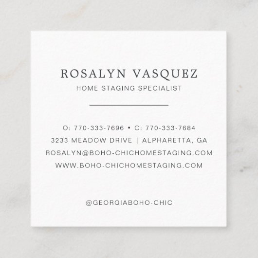 秋のテーマ | ホームステージングまたはインテリアデザイン スクエア名刺 (裏面)