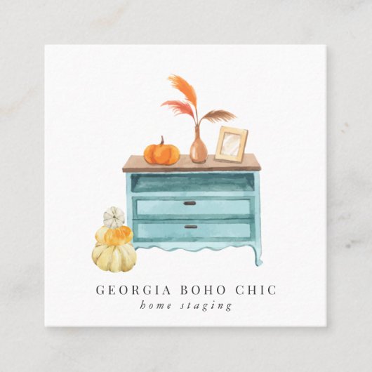 秋のテーマ | ホームステージングまたはインテリアデザイン スクエア名刺 (正面)