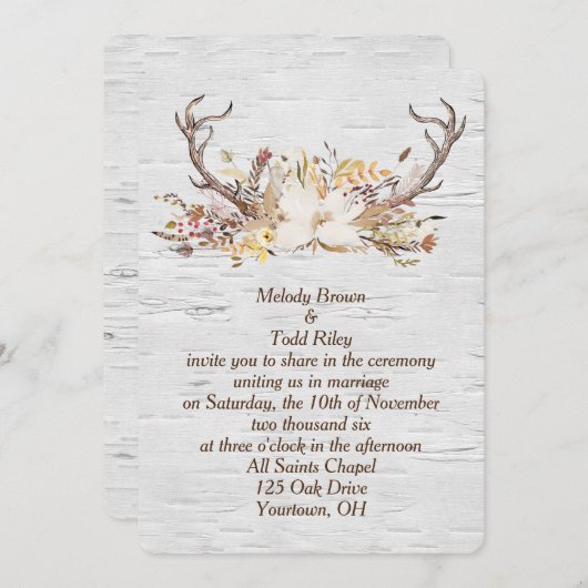 秋のディアアントラーブーケオン樺の木 招待状 (正面/裏面)