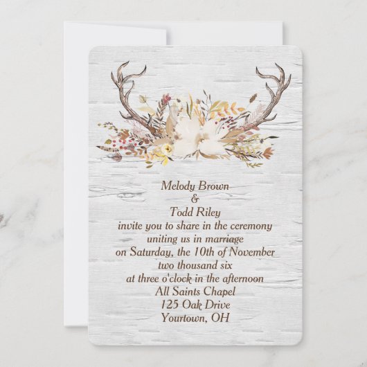 秋のディアアントラーブーケオン樺の木 招待状 (正面)