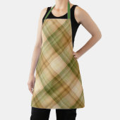 秋のデイジークリームアンドグリーンプレイド エプロン (インサイチュ)