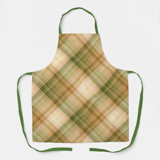 秋のデイジークリームアンドグリーンプレイド エプロン (正面)