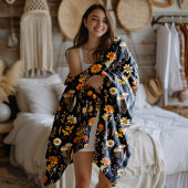 秋のデイジーゴブリンコアフローラ フリースブランケット