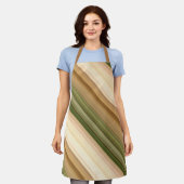 秋のデイジーブラウン、クリーム、グリーンストライプ エプロン (着用した状態)