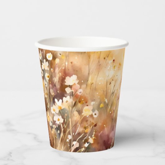 秋のデイジーワイルドフラワーウォーターカラー結婚ズ 紙コップ (正面)