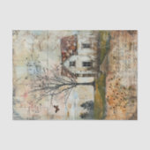 秋のデコパージュの古い農家 薄葉紙 (正面)