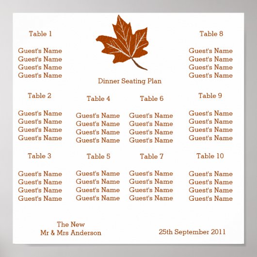 秋のデザイン結婚のシーティングプラン ポスター (正面)