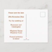 秋のデザイン結婚式の日付を保存 案内ポストカード (裏面)