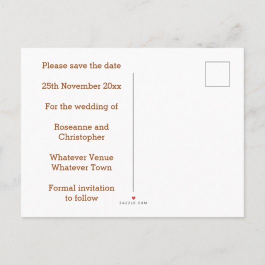 秋のデザイン結婚式の日付を保存 案内ポストカード (裏面)