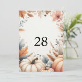 秋のトマトと葉の水彩カリグラフィー文字 招待状 (スタンド正面)