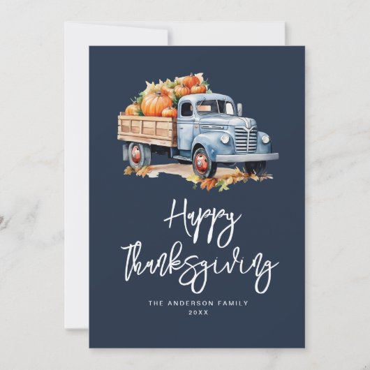 秋のトラック海軍の青い幸せな感謝祭 シーズンカード (正面)
