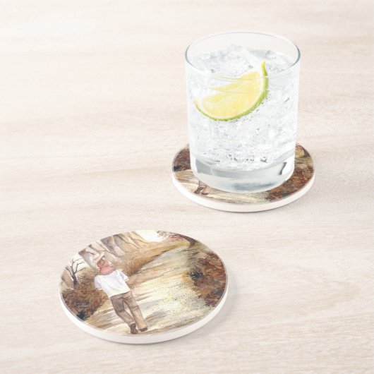 秋のトレイルの水の色絵画の コースター (側面)