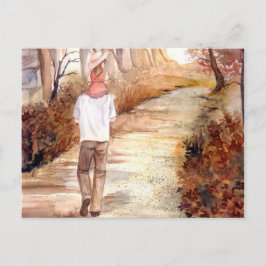 秋のトレイルの水の色絵画の ポストカード
