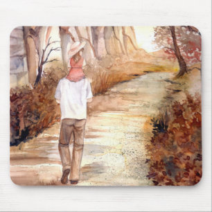 秋のトレイルの水の色絵画の マウスパッド