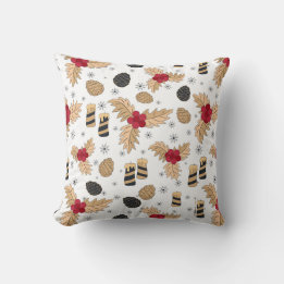 秋のトーン装飾用クッションとパインコーン&ホリー クッション