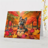 秋のドイツの羊飼い子犬誕生日 カード (黄色い花)