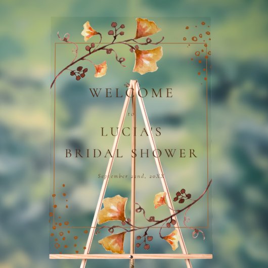 秋のドライリーフウォーターカラーブライダルシャワー アクリルサイン (ニュートラル)