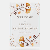 秋のドライリーフ水彩色のウェディングシャワー アクリルサイン (正面)