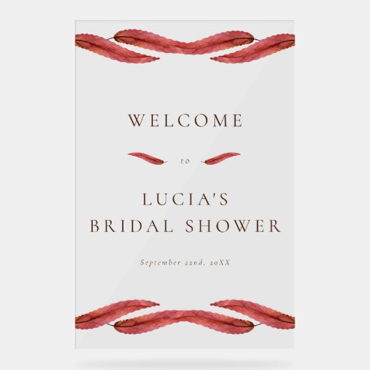 秋のドライリーフ水彩色のウェディングシャワー アクリルサイン (正面)