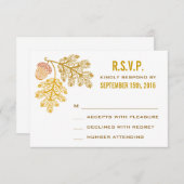 秋のドングリおよびRSVPを結婚するカシの葉 出欠カード (正面/裏面)