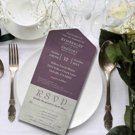 秋のナスエレガントセージのミニマリストの電子メール オールインワン招待状