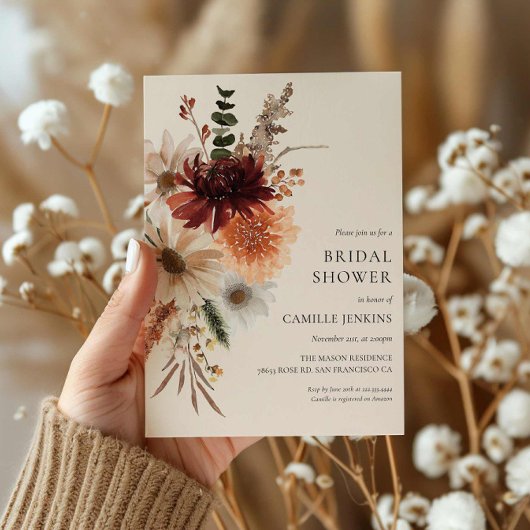 秋のナチュラルフラワー ブライダルシャワー 招待状