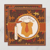 秋のネクタイと紅葉のボーイ·ベイビーシャワー 招待状 (正面/裏面)