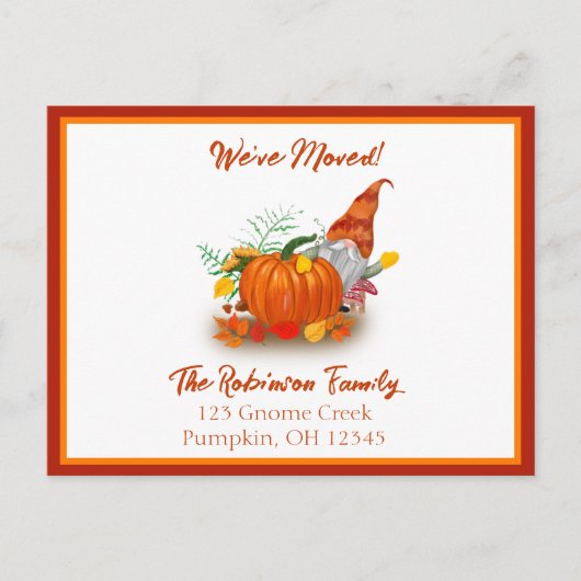 秋のノームとパンプキン　引越しました 案内ポストカード (正面)