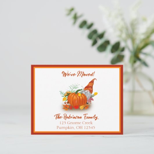 秋のノームとパンプキン　引越しました 案内ポストカード (スタンド正面)