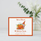 秋のノームとパンプキン　私たちは引っ越しました 案内ポストカード (スタンド正面)