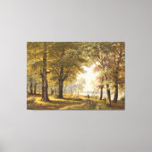 秋のハイカーのいる森の小道 キャンバスプリント (正面)