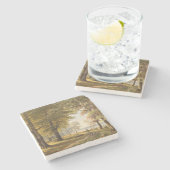 秋のハイカーのいる森の小道 ストーンコースター (横)