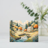 秋のハウスバイザポンドアヒル ポストカード (スタンド正面)