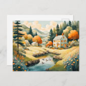 秋のハウスバイザポンドアヒル ポストカード (正面/裏面)