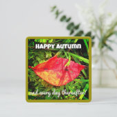 秋のハッピーグリーティングカードと秋の葉、詩 カード (スタンド正面)
