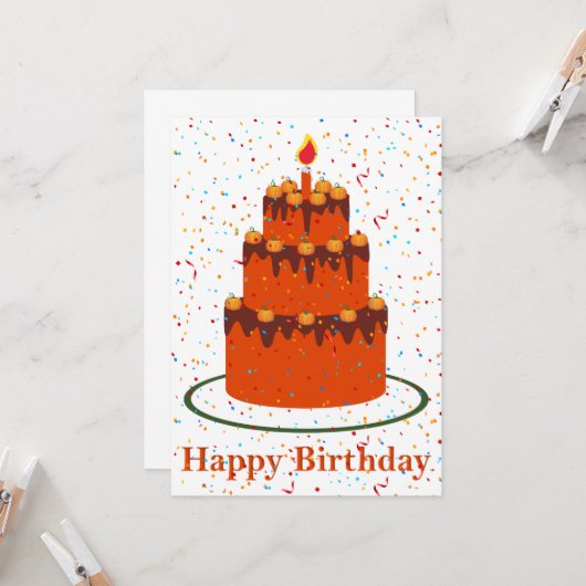 秋のハッピーバースデーグリーティングカード カード (正面/裏面インサイチュ)