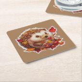 秋のハリネズミの冒険 スクエアペーパーコースター (アングル)