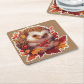 秋のハリネズミの冒険 スクエアペーパーコースター (アングル)
