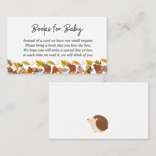 秋のハリネズミ赤ちゃんシャワーブックリクエスト エンクロージャーカード (正面/裏面)