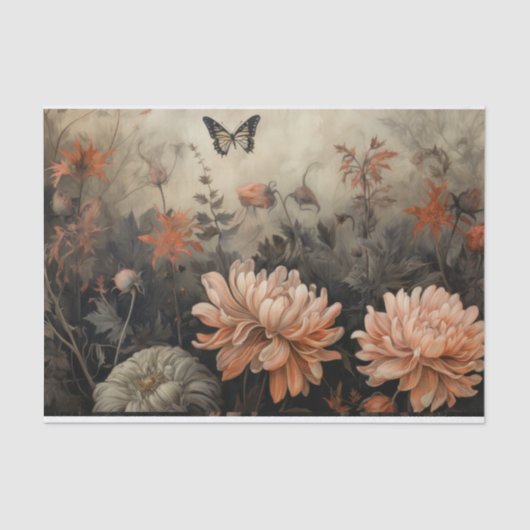 秋のハロウィーンカボチャと花の切り離し 薄葉紙 (正面)