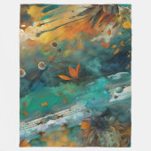 秋のハーベ絵を描スティール（緑がかった色）錆金ゴールド抽象芸術 フリースブランケット (正面)