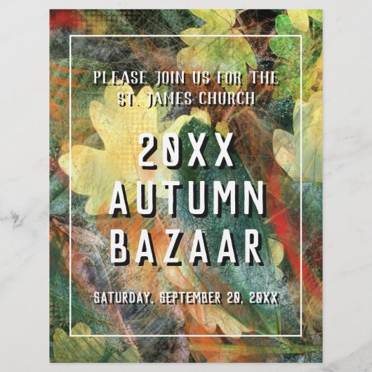 秋のバザールスクールまたはコミュニティイベントグリーンリーフ チラシ (裏面)