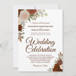 秋のバラエレガントラストオレンジ結婚ズ 招待状