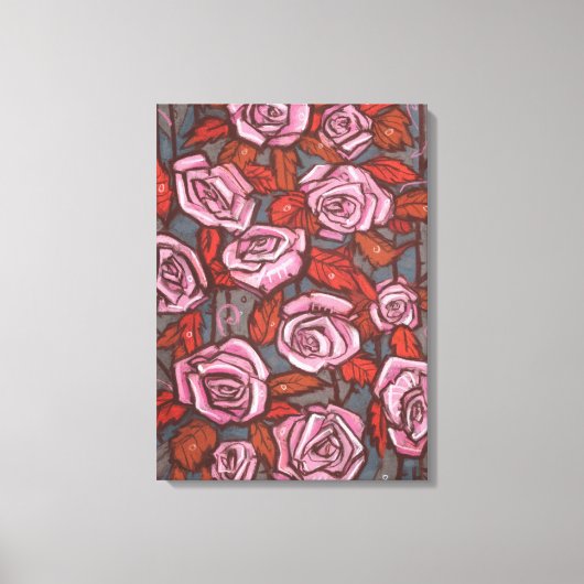 秋のバラフローラ素朴アートフラワーズピンクオレンジ キャンバスプリント (正面)