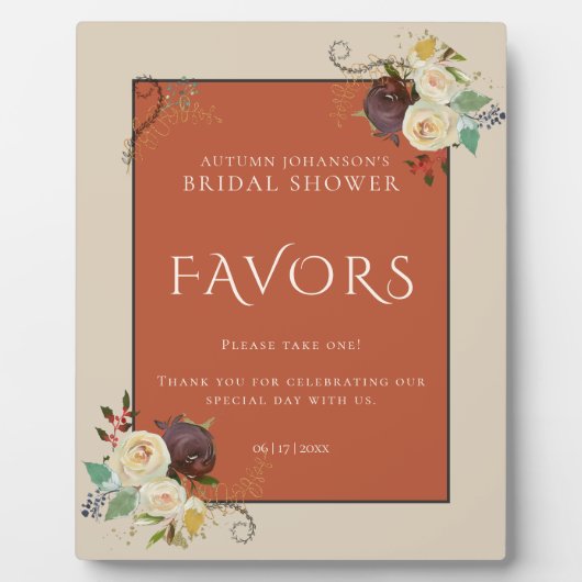 秋のバラブライダルシャワーの好意 フォトプラーク (正面)