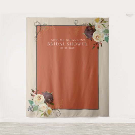 秋のバラブライダルシャワーフォトバックグラウンド タペストリー (正面)