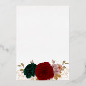 秋のバーガンディエメラルドグリーンの花の写真 箔招待状 (裏面)