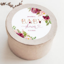 秋のバーガンディゴールドフラワーベイビーシャワー ラウンドシール